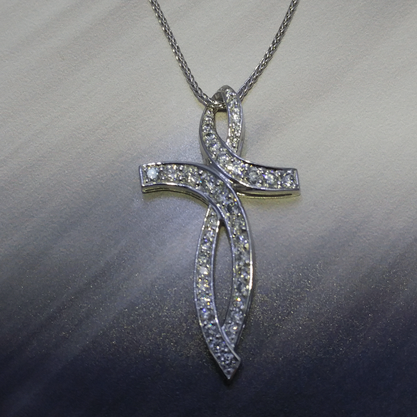 "FAITH" 14KT DIAMOND CROSS