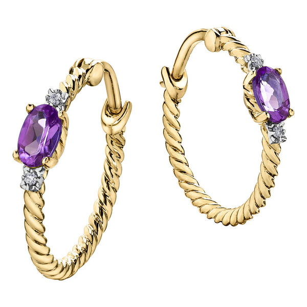 "AMERRA" AMETHYST DIAMOND HOOPS