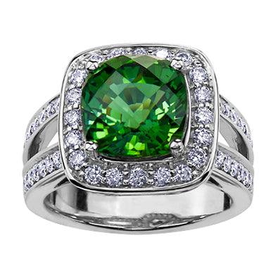 "GEM" GREEN TOURMALINE AND DIAMOND RING