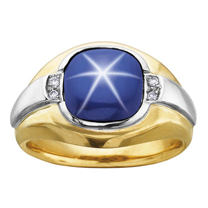 "GABRIEL" MEN'S STAR SAPPHIRE/DIAM RING