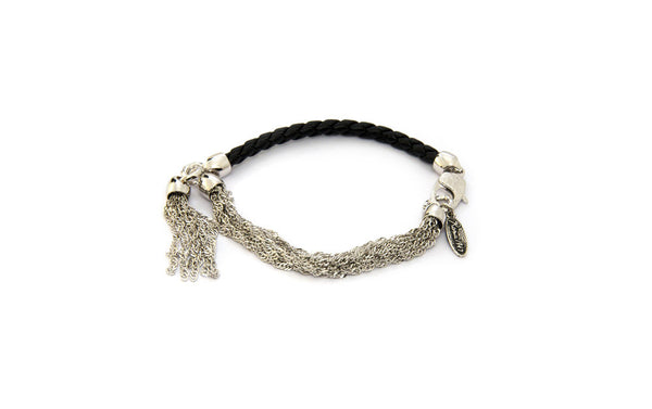 BRAIDED BLACK LEATHER AND BRONZE BRACELET