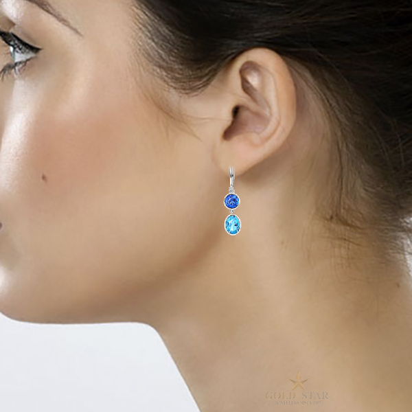 BLUE TOPAZ  CANADIAN DIAMOND EARRINGS